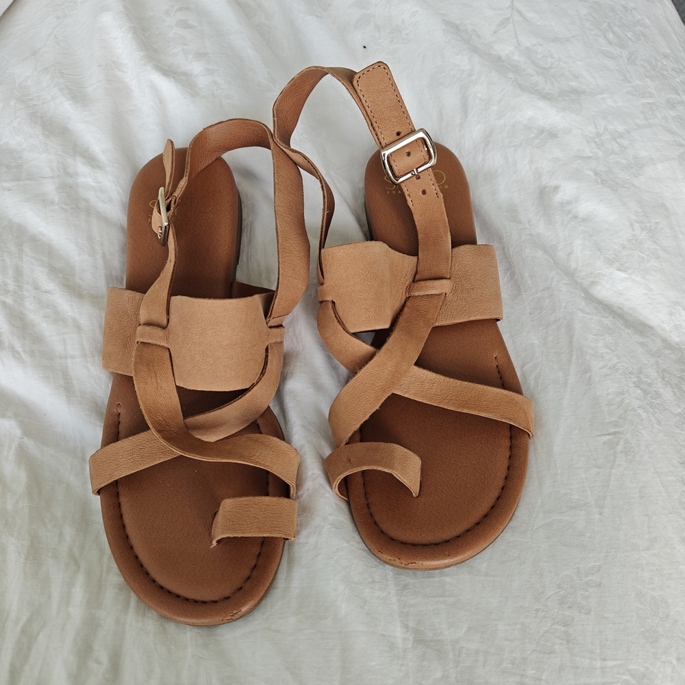 Franco Sarto Tan Leather Sandals with Modern Design